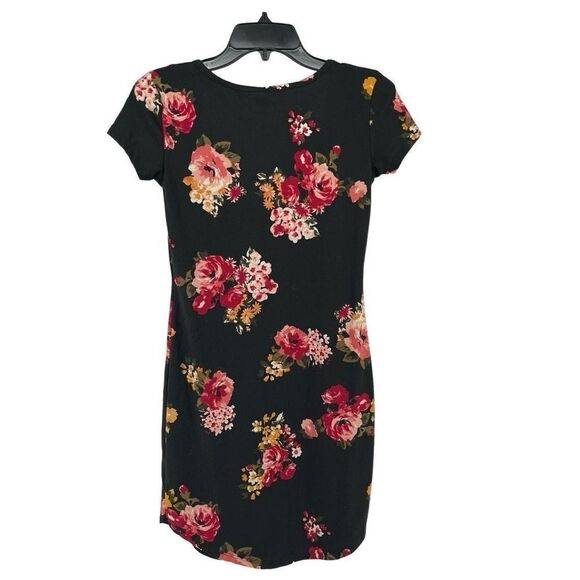Forever 21 Criss-Cross Black Floral Print Short Sleeve Pullover Mini Dress Small - Picture 6 of 10